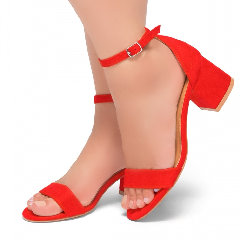 Merona Red Suede Block Heels Sandals - Picture 2 of 9